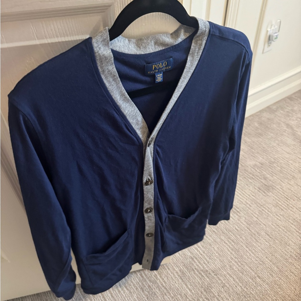Polo boys navy and gray cardigan Large 14-16